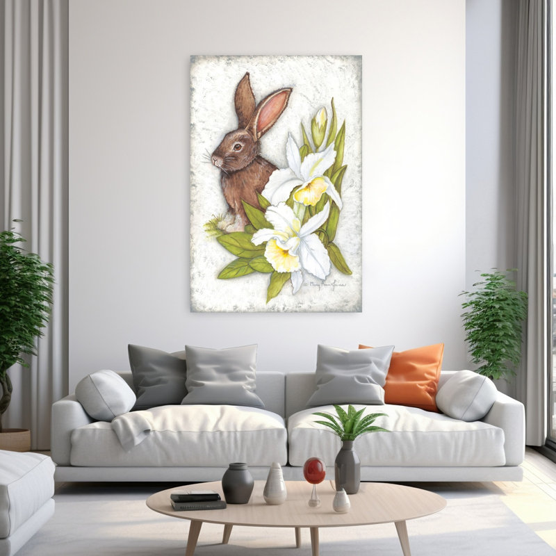 Iris, fleur de lapin jonquille contemporain, H 60 po x l 40 po