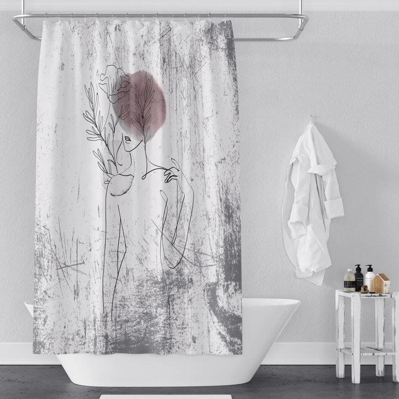 Rideau de douche blanc à motif floral abstrait, H 72 po x l 70 po