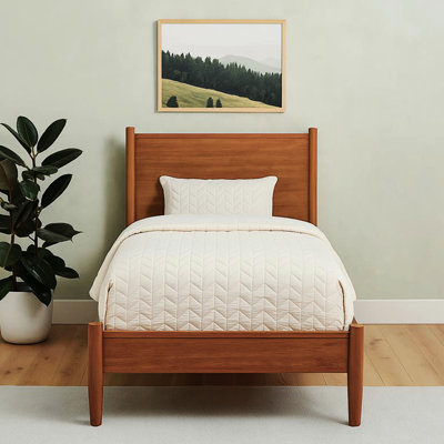 Twin Platform Bed In Mid - Century Form, Oak Finish, Engineered Wood Quality Assurance, Slat Kit Of Grace, Solid & Wood, Tapered Legs