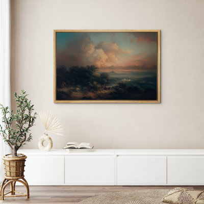 «Sunset Over Mountain Landscape», reproduction d'art sur toile encadrée dans la chambre principale