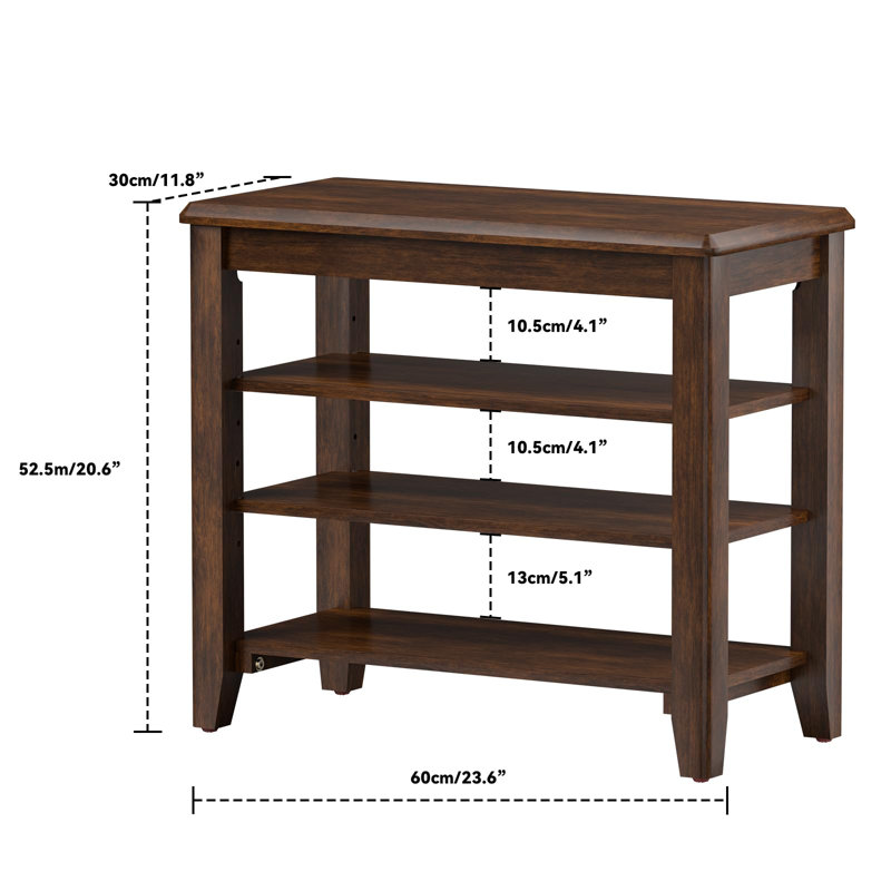 Rubberwood Shoe Bench Storage For Door Entrance Organizer with 3-Tiers Height Adjustable, 20.6" H x 23.6" W x 11.81" D