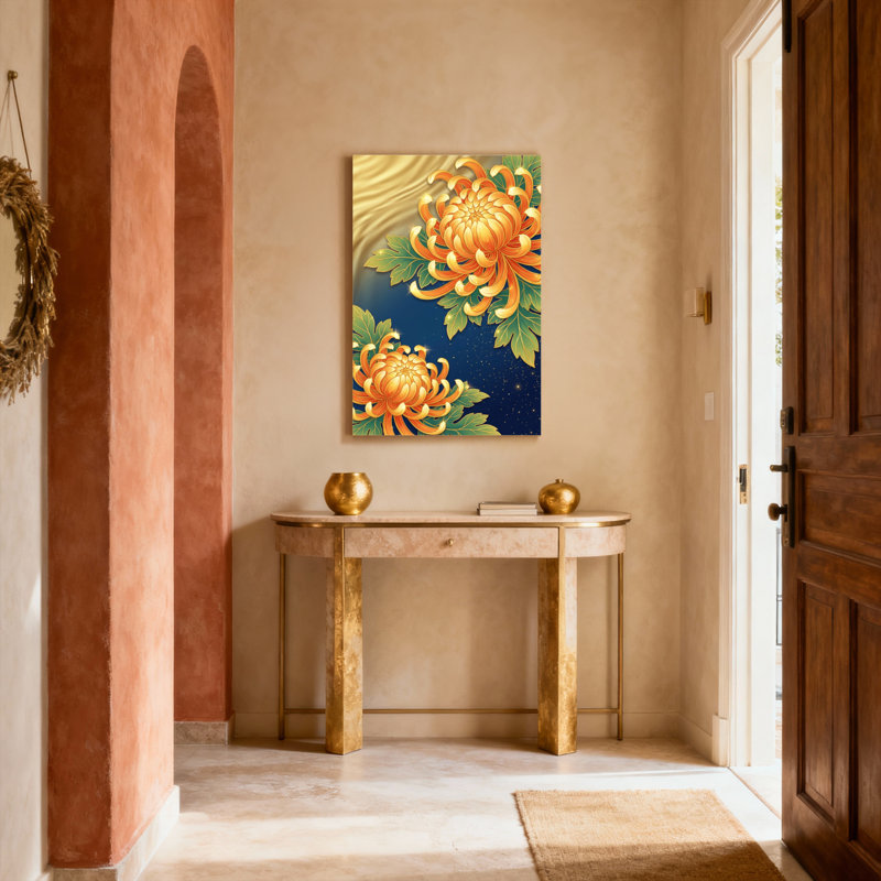 Ensemble de 1 tableau sur toile à motif floral de chrysanthème, H 48 po x l 32 po