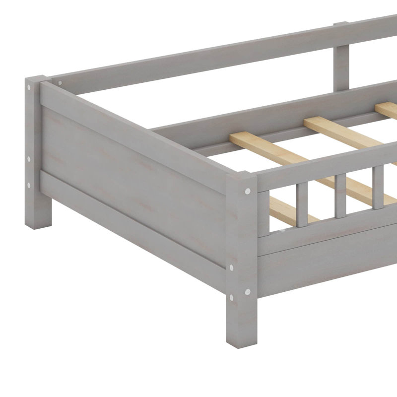 Lit de jour avec tête de rangement, lit plateforme en bois avec rails et lumière DEL intégrée, Lit simple, Gris antique