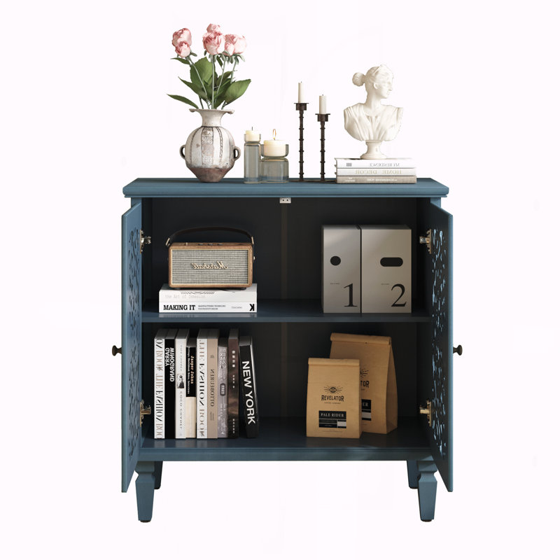 Cabinet Adjustable Shelf and Solid Wood Legs for Living Room Entryway, Blue