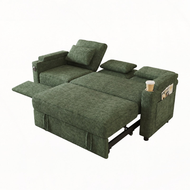 Canapé-lit pliable 3-en-1, Chenille verte
