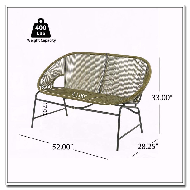 OUTDOOR PATIO WICKER LOVE SEAT, Green