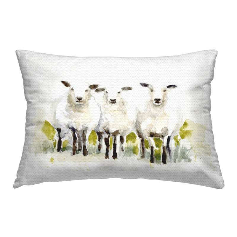 Coussin d'extérieur imprimé Subtle Sheep Trio par Victoria Barnes