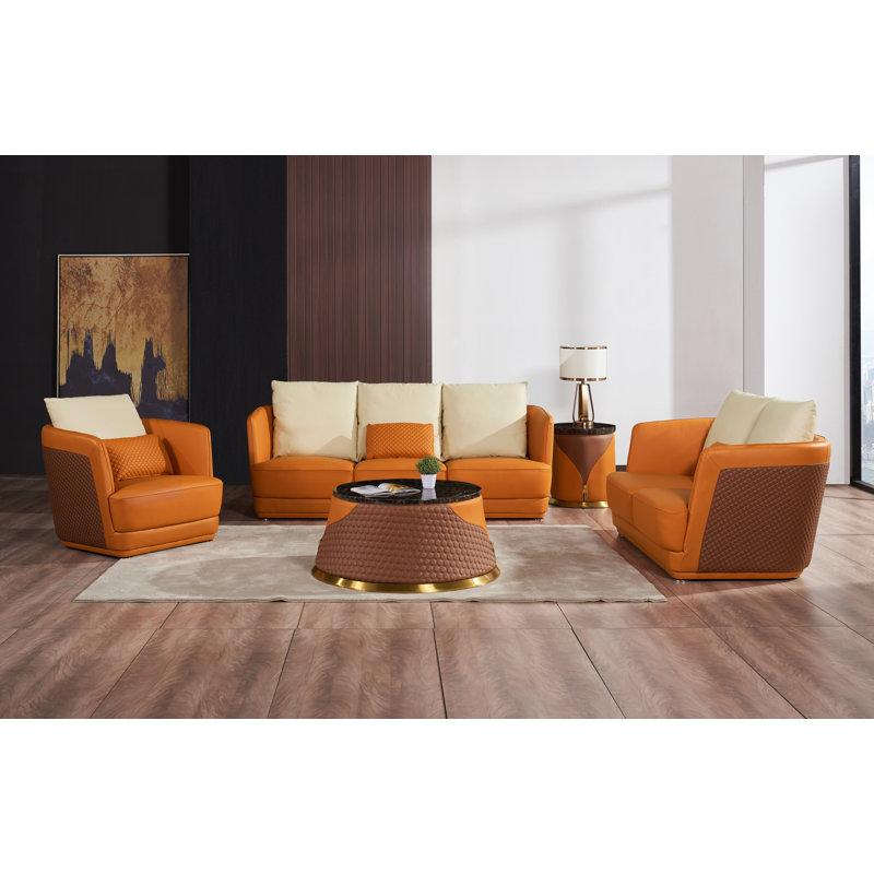 Glamour Loveseat, Orange/Brown Genuine Leather