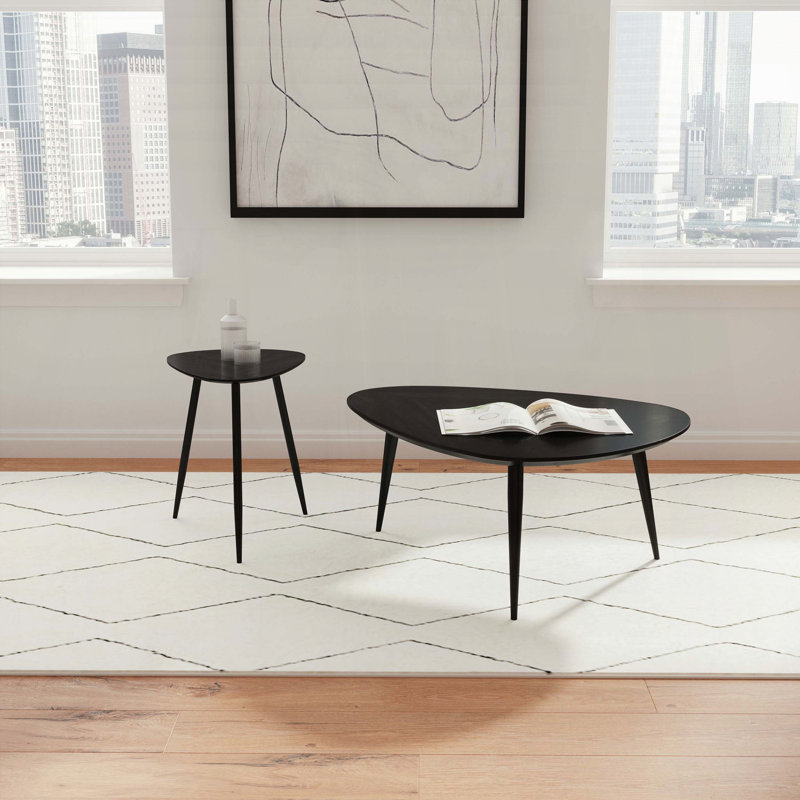Table de bout triangulaire en bois de manguier massif avec pieds évasés