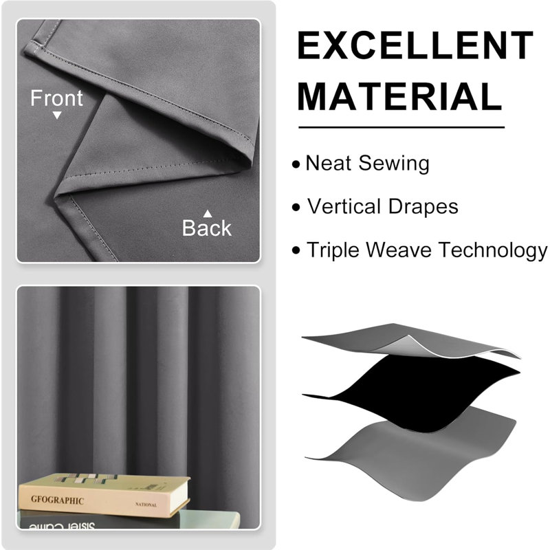 2 Thick Panels Room Darkening 85% Blackout Curtains, Thermal Insulated Block Out Light Grommet Top Drapes, Gray