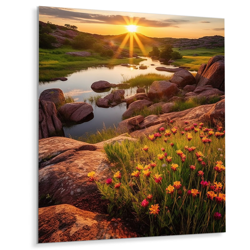 Coucher de soleil sur les montagnes de l'Oklahoma Wichita - impression sans cadre sur métal, H 20 po x l 12 po x P 1 po
