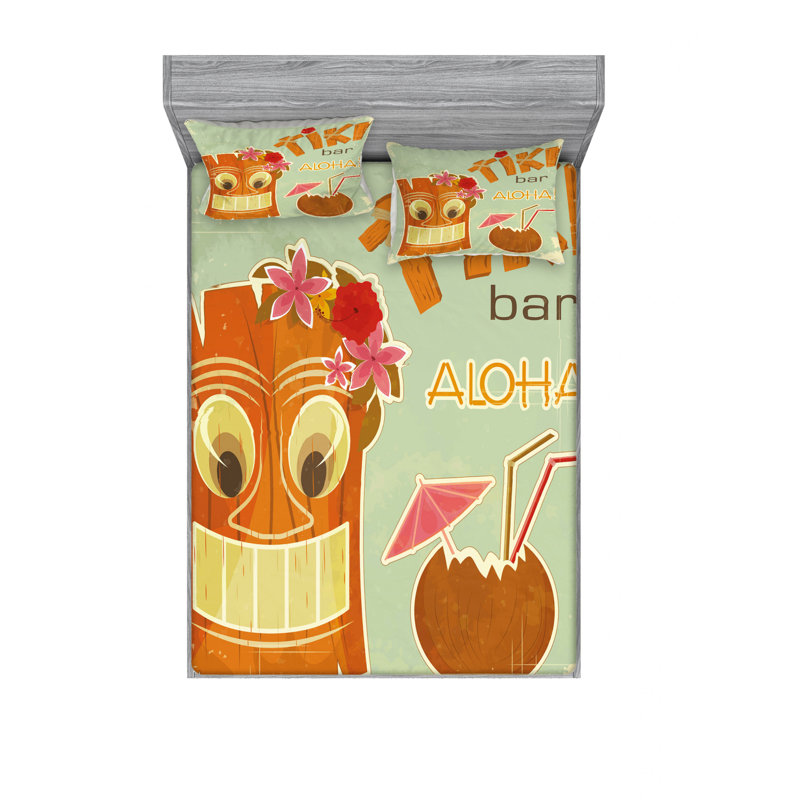 Ensemble de draps Invitation to Tiki Bar, Ensemble de draps pour lit double avec un drap-hou