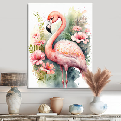 Flamant rose, aquarelle florale - flamant rose, art mural