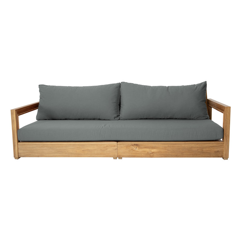 Crelake 107'' Wide Rectangular Teak Patio Sofa with Sunbrella® Cushions, Canvas Regatta Sunbrella® Canvas