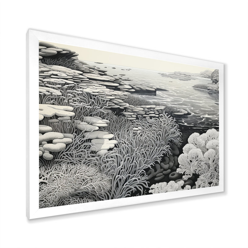 Scènes marines grises sur toile, Cadre de coin blanc fermé, H 24 po x l 32 po x P 1 po