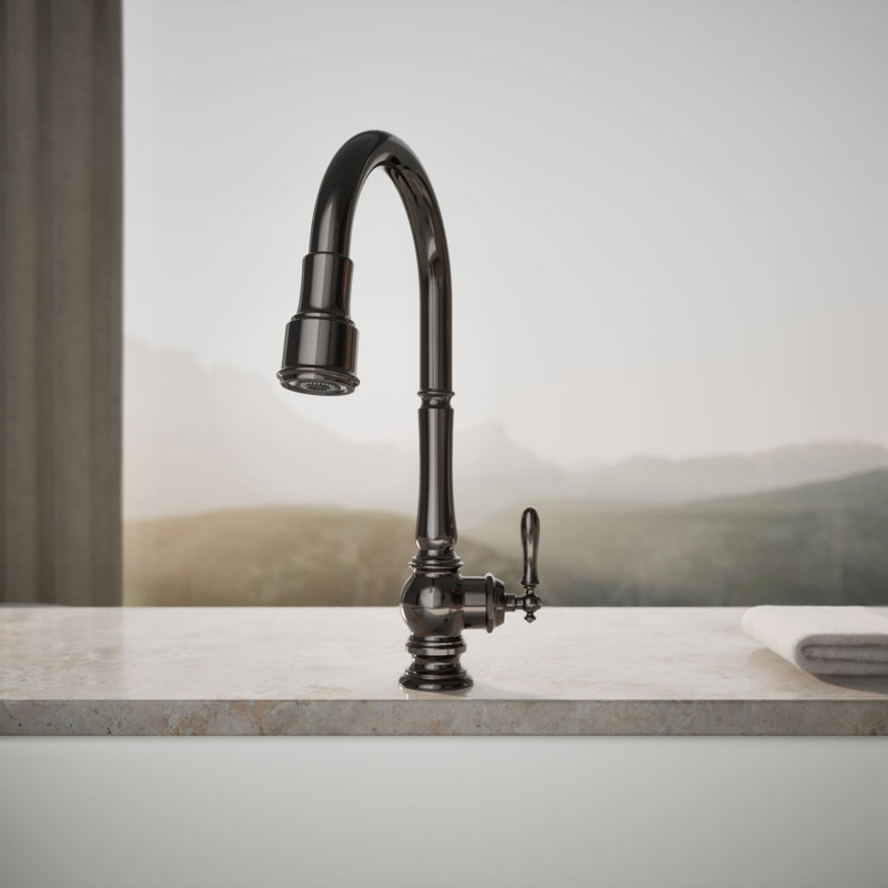 Artifacts Touchless Pull Down Kitchen Sink Faucet with Three-Function Sprayhead, Vibrant Titanium