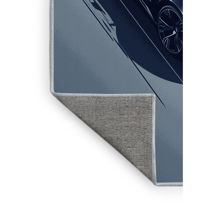 Machine Washable Eldred Electric Sports Car Sleek & Chic Modern Rug in Gray – SkyBlue Binding, 2x3
