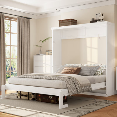 Lit escamotable pleine grandeur pleine grandeur pliable dans une armoire, lit mural pliant à structure solide pour petites chambres, blanc