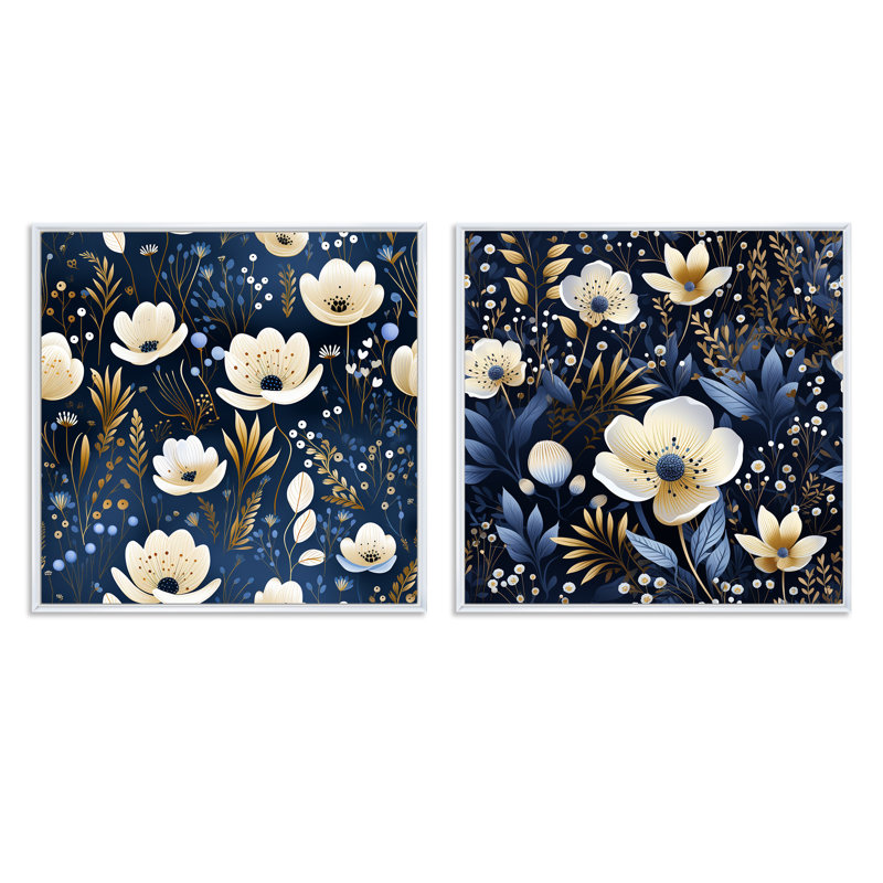 Westford - Ensemble de 2 collages carrés floraux, Cadre flottant blanc, H 36 po x l 73 po