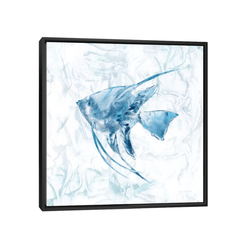 «Blue Marble Tropical Fish», impression sur toile, H 18 po x l 18 po x P 1,5 po, Toile avec cadre noir, Pas de tapis
