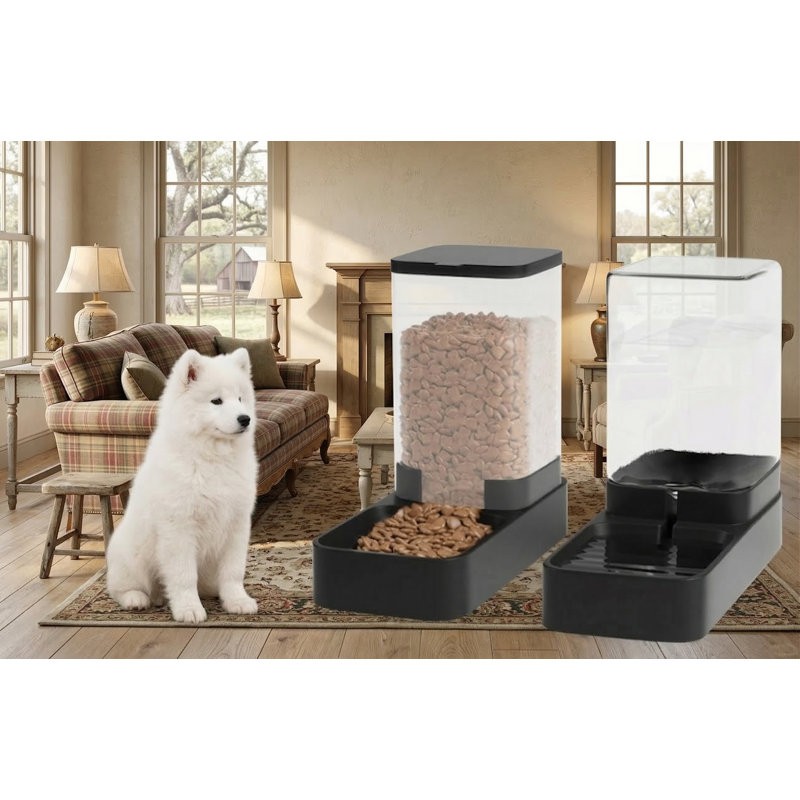 Ensemble d'alimentation automatique pour chat et distributeur d'eau, abreuvoir pour chien par gravité, grande capacité 3,3 L, pour petits / moyens chiens, chats, chiots, chatons, noir