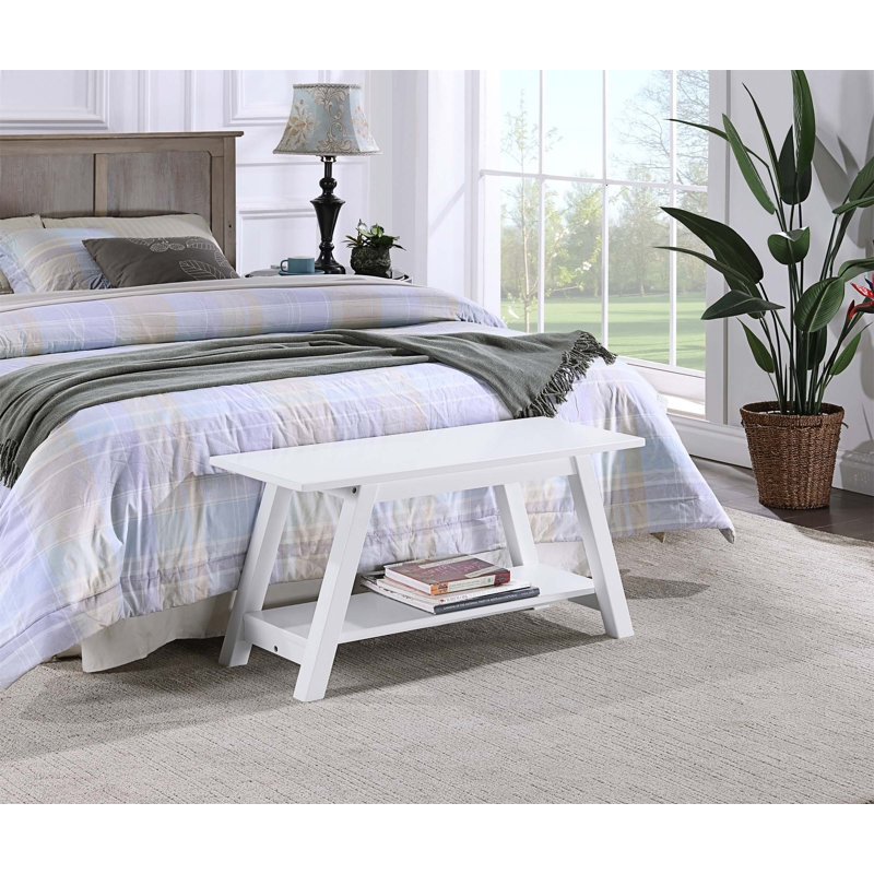 Banc en bois massif avec tablette, Blanc