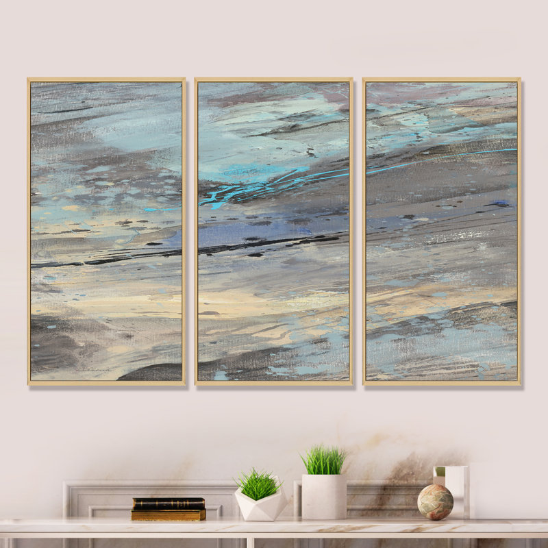 Panneau de pierre I - 3 pièces, reproduction sur toile, H 28 po x l 36 po, Cadre brun