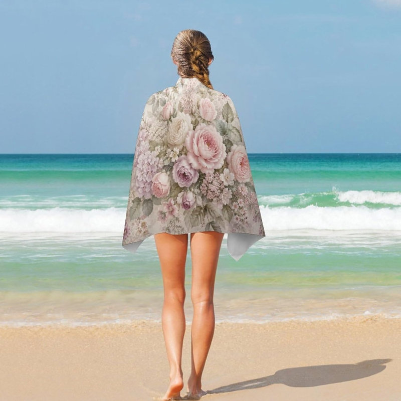 Serviette de plage Floral Rose, serviette légère en microfibre à séchage rapide 35 x 70 po pour piscine, plage, douche, source chaude, yoga, voyage