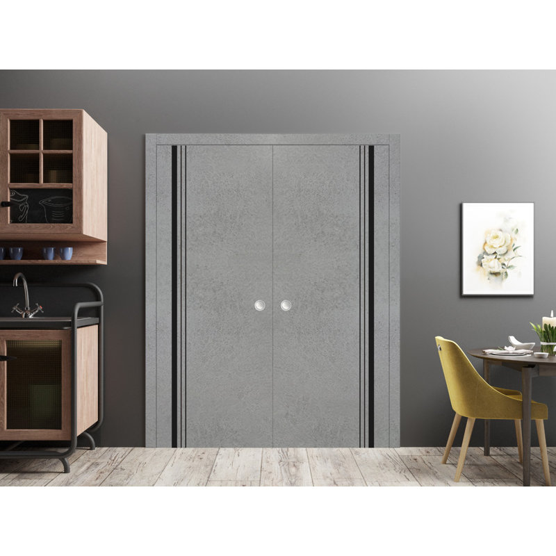 Portes françaises en bois massif massif, Béton, 60 po x 84 po