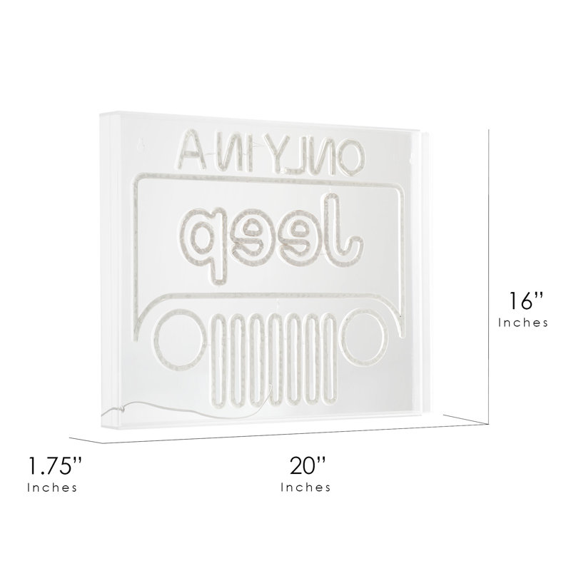 Green and White Acrylic LED Jeep Wall Sign