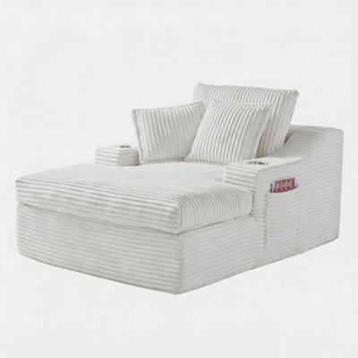Chaise Lounge Chair, Upholstered Chaise Lounge with Cup Holders and 3 Pillows