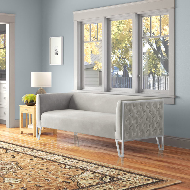 Poston 81.5'' Velvet Sofa, Silver