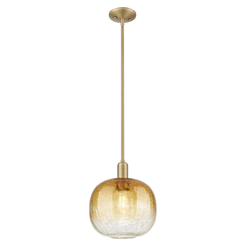 Downtown Urban - Brookhaven Sphere - 1 Light 10" Stem Hung Mini Pendant -  Shade, Brushed Brass, Amber