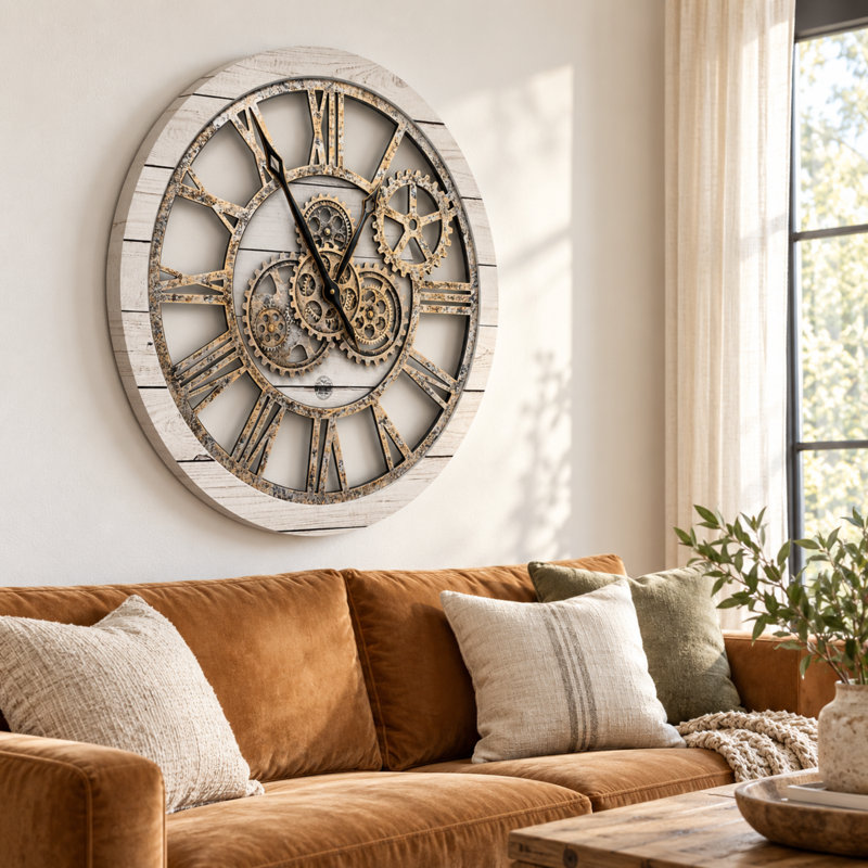 Solid Wood Skeleton Wall Clock, White