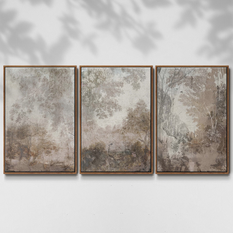 " Antique Pine Cones I " 3 - Pieces, 40" H x 78" W, Walnut