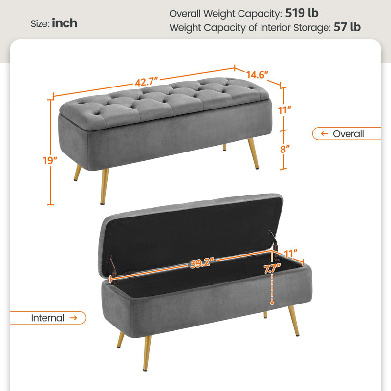 Banc avec repose-pieds de 42 pouces pour le salon