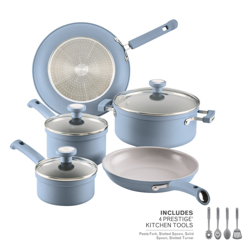 Farbeware Truecook Ceramic Plus Induction Nonstick Cookware Set, 12-Piece, Steel Blue