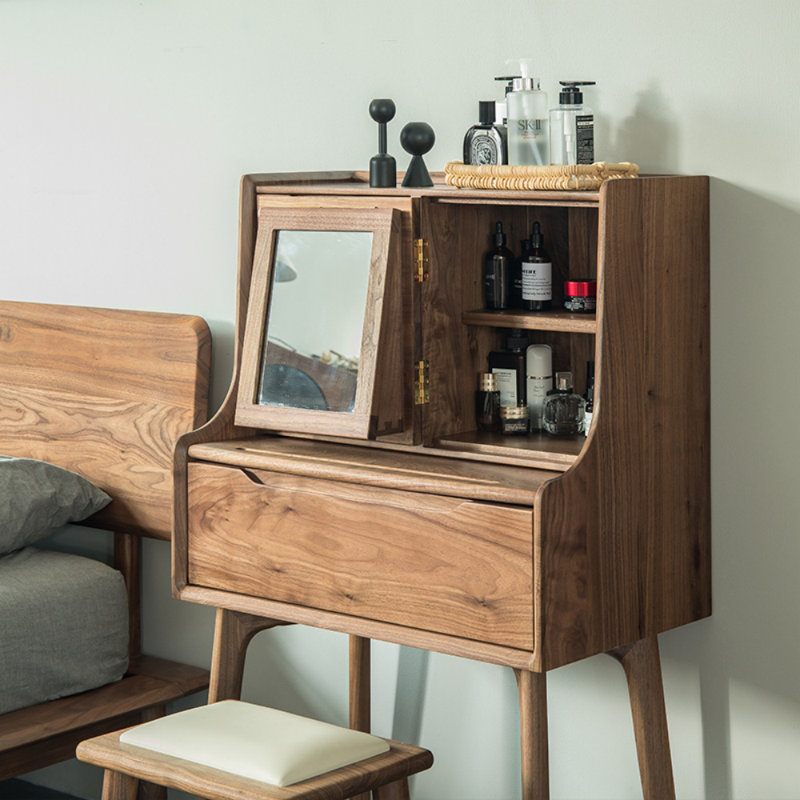 Coiffeuse en bois massif rétro, Noyer