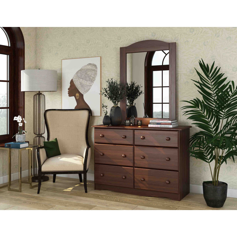 Commode 6 tiroirs avec miroir Genai, Moka
