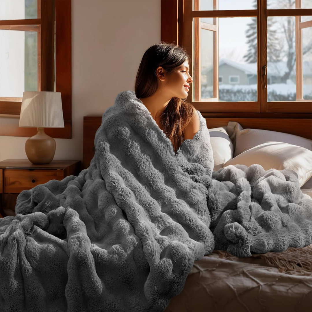 Solid Color Faux Rabbit Fur & Flannel Weighted Throw Blanket, Ultra Soft & Cozy for Sofa Couch Bed