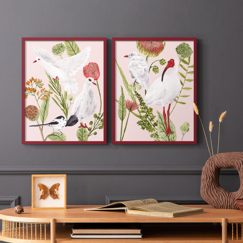 «Birds in Motion I», reproduction encadrée de qualité supérieure - prête à être accrochée - aucun clou requis - aucun clou requis