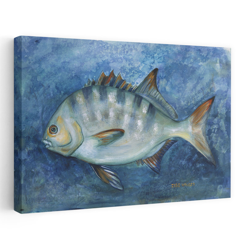 «Blue Striped», art mural tropical, H 24 po x l 36 po