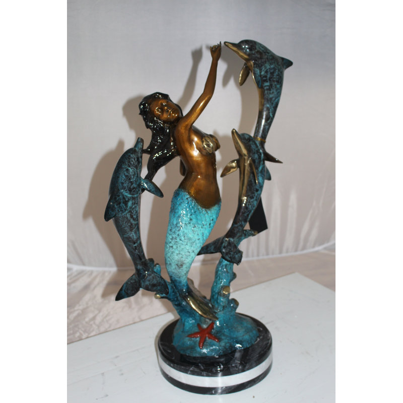 Statue Shay Mermaid with Three Dolphins