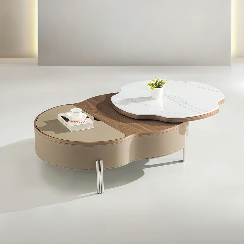 Table basse 64 "entièrement assemblée avec tiroir et base en acier inoxydable 