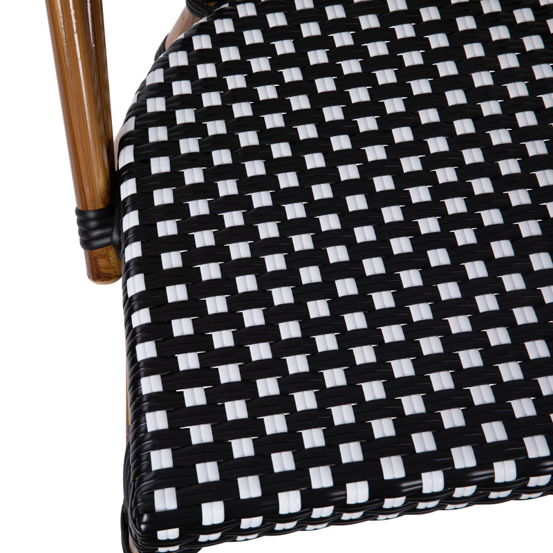 Black and White PE Rattan Armless Bistro Chairs with Bamboo Print Frame, Set of 2