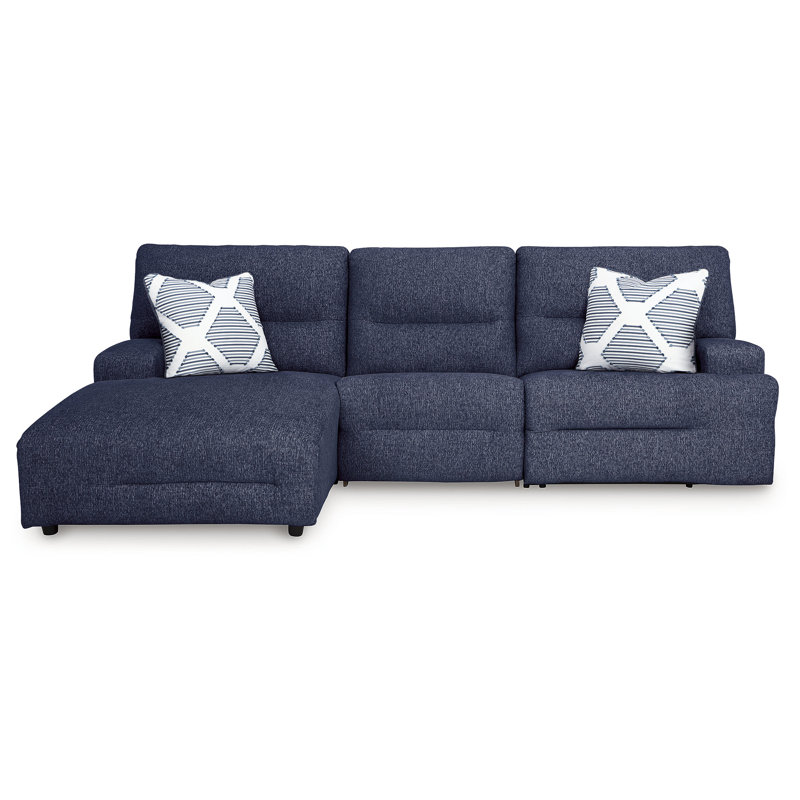 Depaul 3-Piece Power Reclining Sectional, Blue Polyester, Left Hand Facing