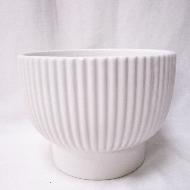 Shiny White Ribbed Dolomite Planter, 5" H x 6.9" W x 6.9" D