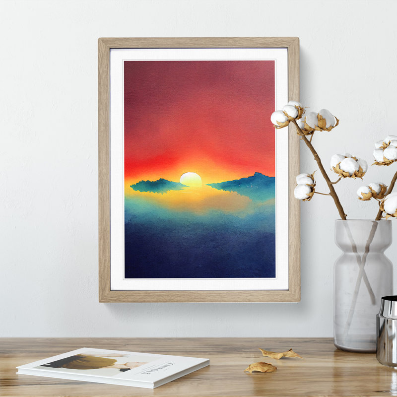 Precious Sunset - Single Picture Frame Print, 64cm H x 46cm W, Oak