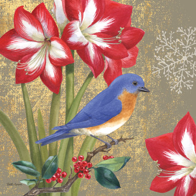 Winter Birds Bluebird Collage by Beth Grove - Wrapped Canvas Painting