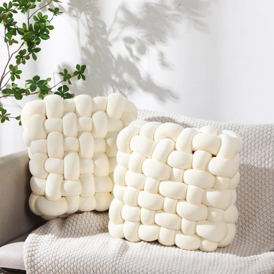 Luxury Hand Knotted Decorative Throw Pillow Set of 2, Soft Chunky Knot Cushion for Sofa Couch Bed Home Decor